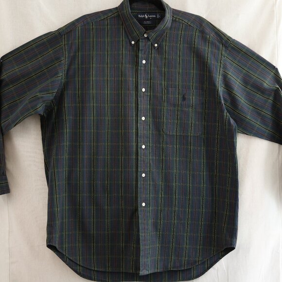 Ralph Lauren 100% Cotton BIG SHIRT Plaid Long Sleeve Casual Button Down Large - Picture 1 of 5